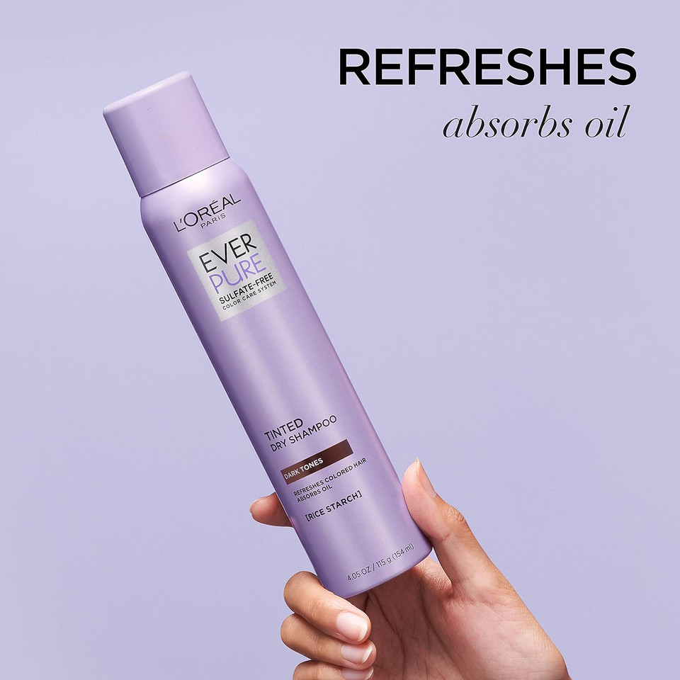 Lã¢ÂOrã£Â©Al Paris Everpure Sulfate Free Tinted Dry Shampoo For Dark Hair, For Brown And Black Hair, Absorbs Oil, Refreshes Colored Hair, With Rice Starch, Vegan Formula, Paraben And Gluten Free, 4 Fl Ozdark