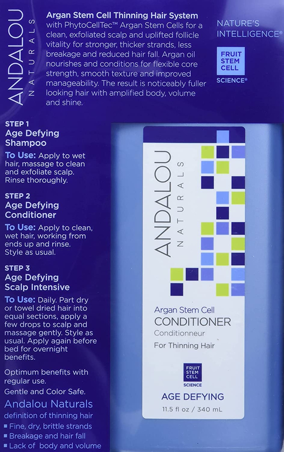 Andalou Naturals Age Defying Hair Thinning Treatment System, 3 Piece Kit3 Piece Set