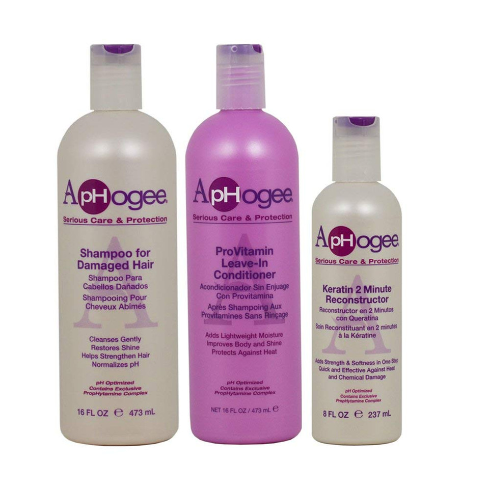 Aphogee Shampoo For Damaged Hair + Provitamin Leave-In Conditioner 16Oz + Keratin 2 Minute Reconstructor 8Oz"Set"