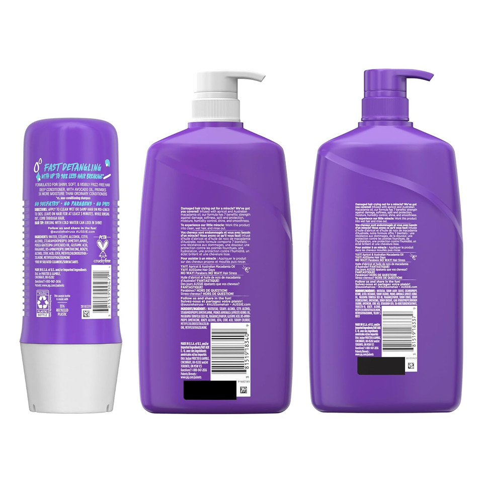 Aussie Total Miracle Shampoo, Conditioner And 3 Minute Miracle Deep Conditioner Hair Treatment Bundle, Infused With Apricot And Australian Macadamia Oil, Paraben Free