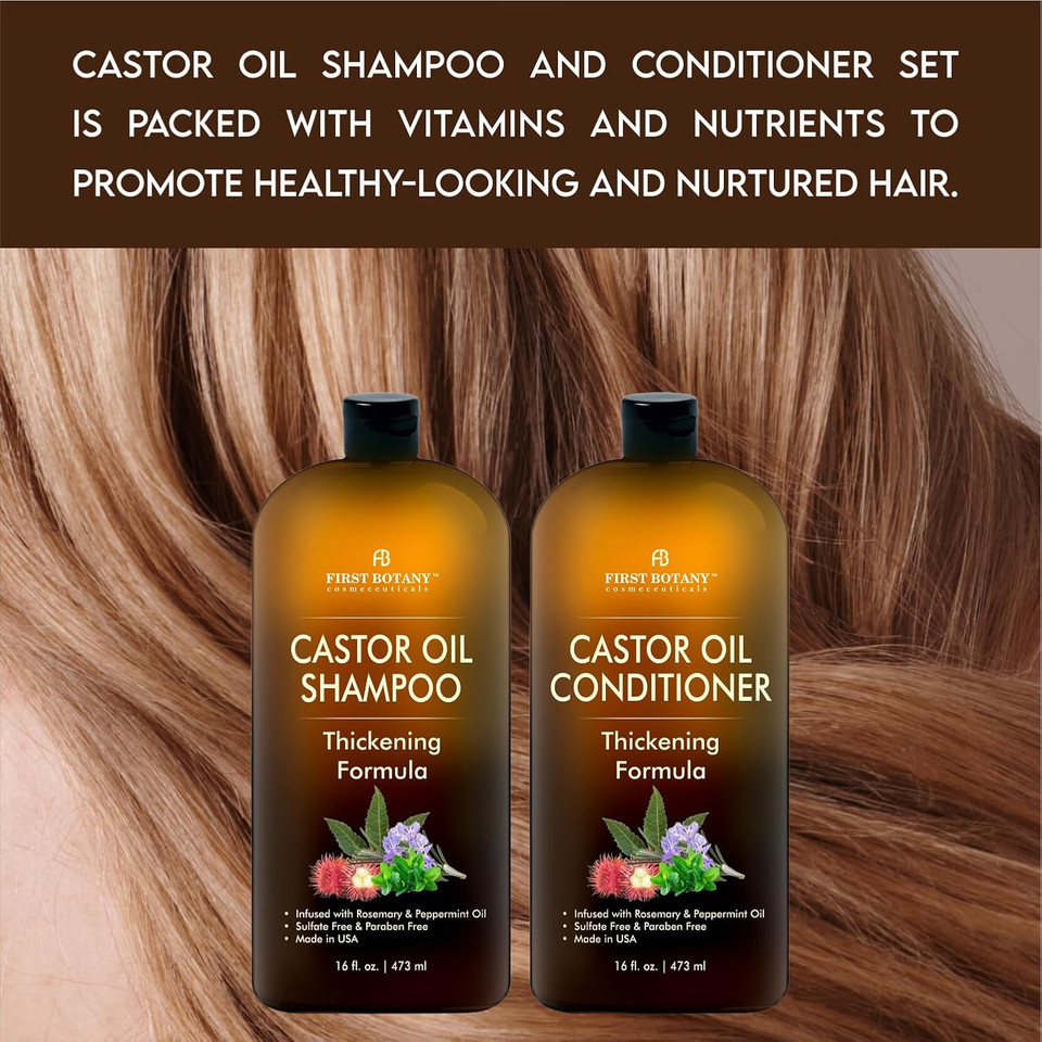 Castor Oil Shampoo And Conditioner - An Anti Hair Loss Set Thickening Formula For Hair Regrowth, Anti Thinning Sulfate Free For Men & Women Anti Dandruff Treatment - 16 Oz