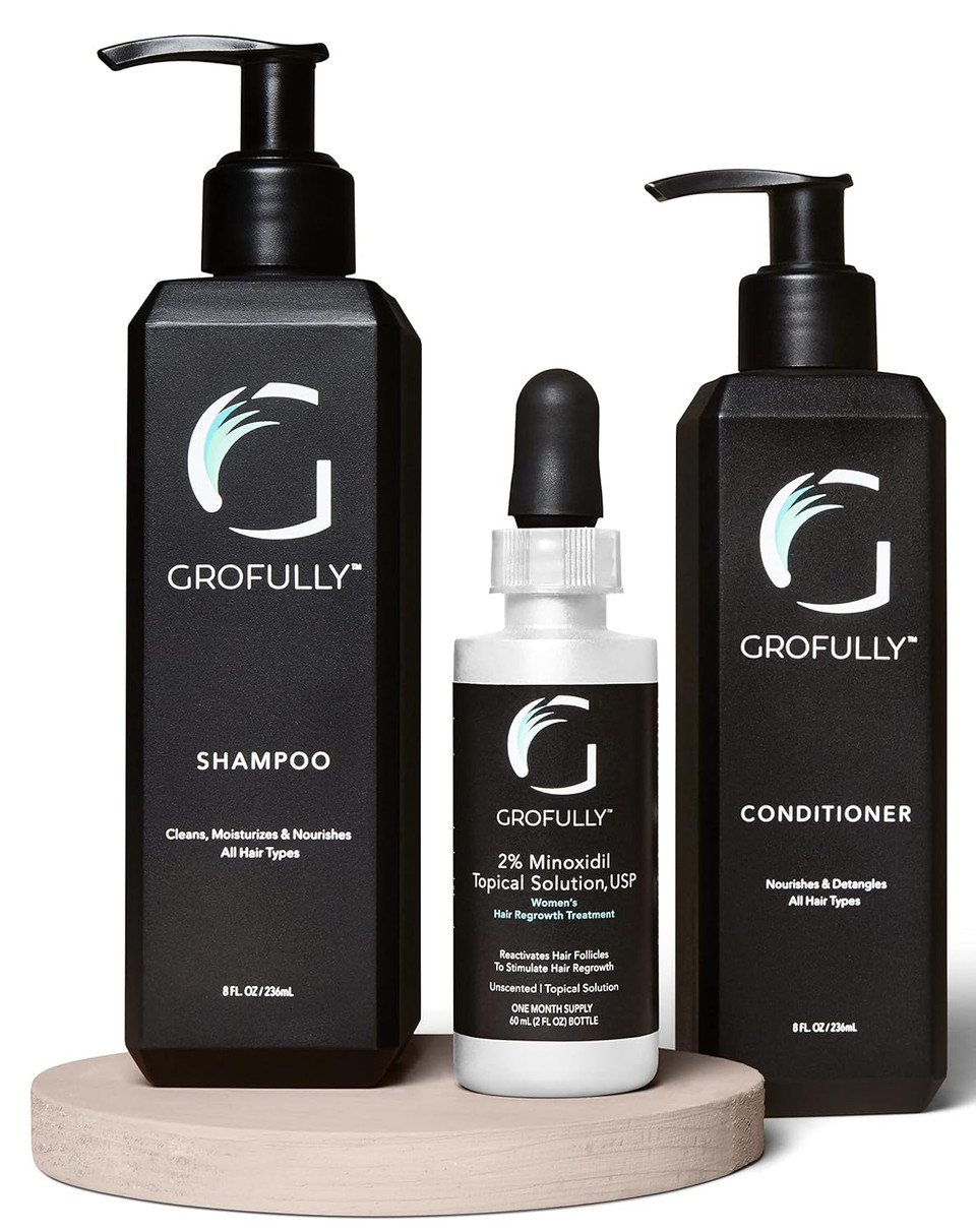 Grofully Womenã¢ÂS Hair Regrowth Kit - Gold | 3-Step System | Shampoo, Conditioner, And 2% Minoxidilwomen