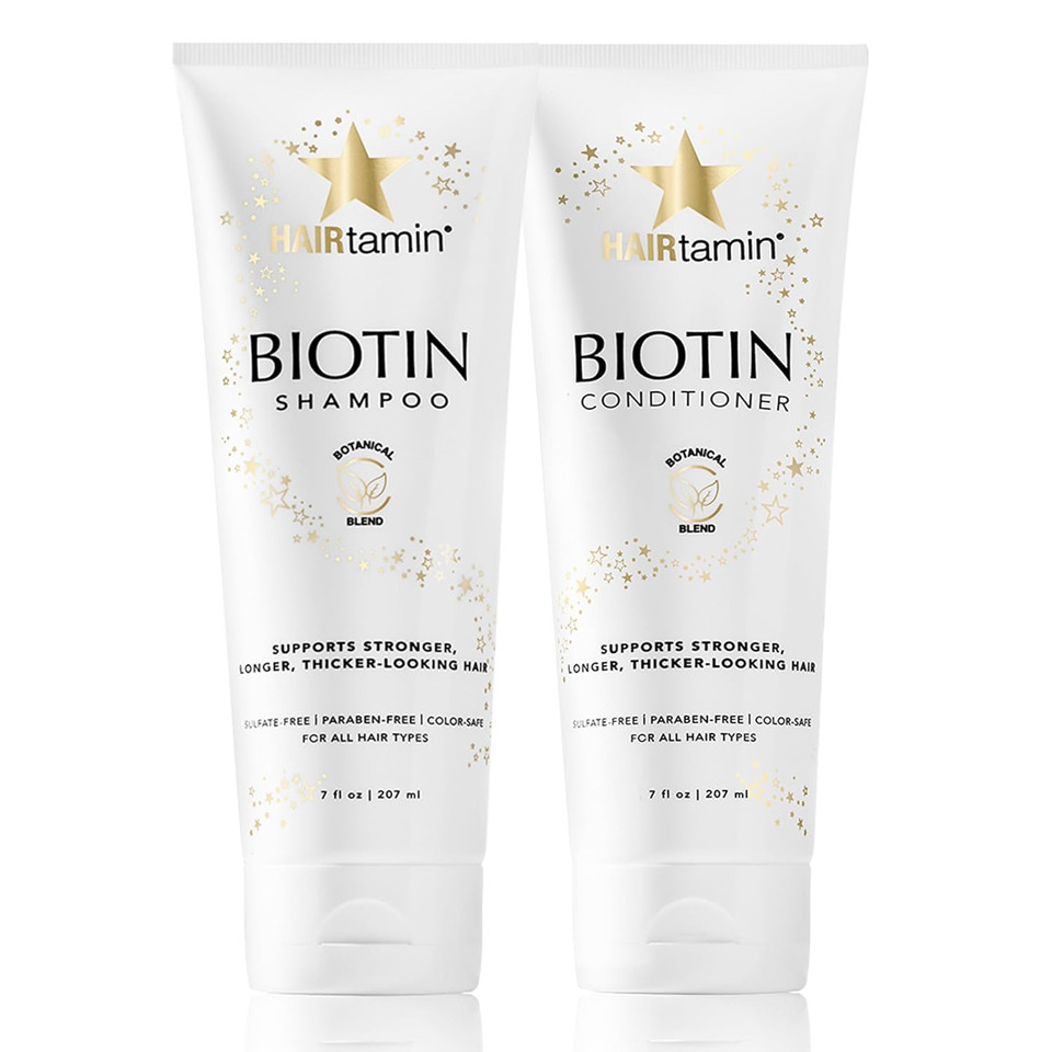 Hairtamin Shampoo And Conditioner Set - Paraben & Sulfate Free, Volumizing & Moisturizing, Natural Biotin Shampoos And Conditioners, Gentle Moisturizer On Curly & Color Treated Hair