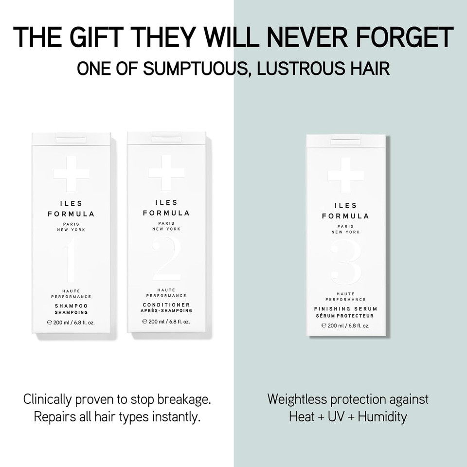 Iles Formula Signature Collection Box: Cleanse, Repair, And Protect All Hair Types, Haute Performance Shampoo + Conditioner + Finishing Serum & Comb, 6.8 Fl Oz (200 Ml)