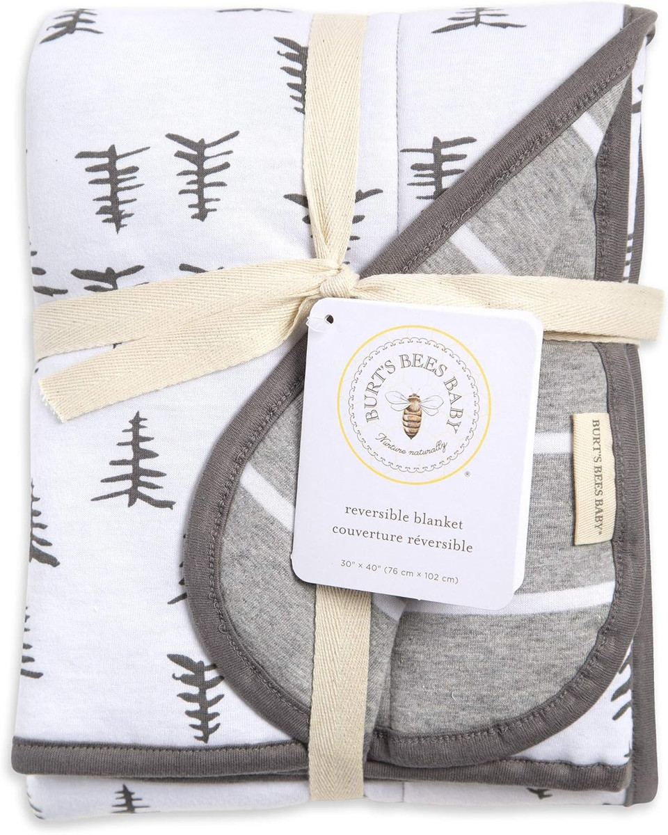 Burt'S Bees Baby - Reversible Blanket, Nursery, Stroller & Tummy-Time Organic Jersey Cotton Quilted Infant & Toddler Beddingwhite, Grey
