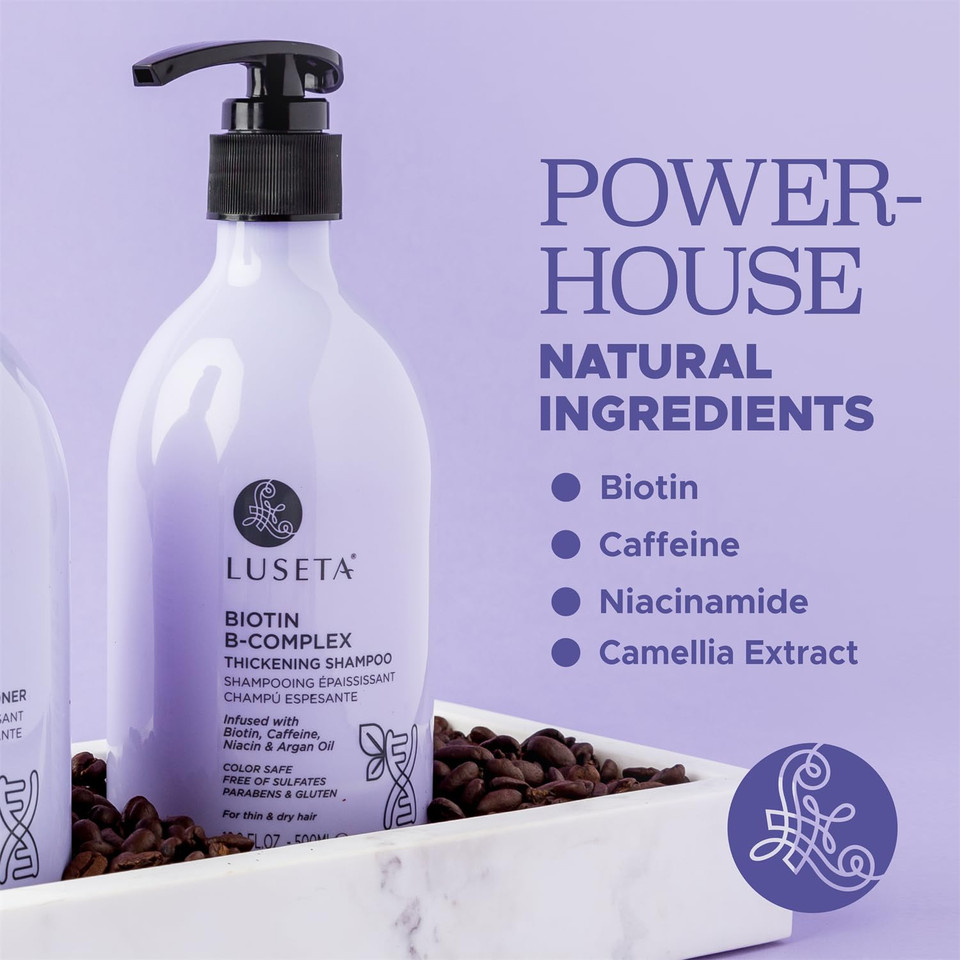 Luseta Biotin B-Complex Thickening Shampoo For Hair Growth And Strengthener - Hair Loss Treatment For Thinning Hair With Biotin Caffein And Argan Oil For Men & Women - All Hair Types 16.9Oz