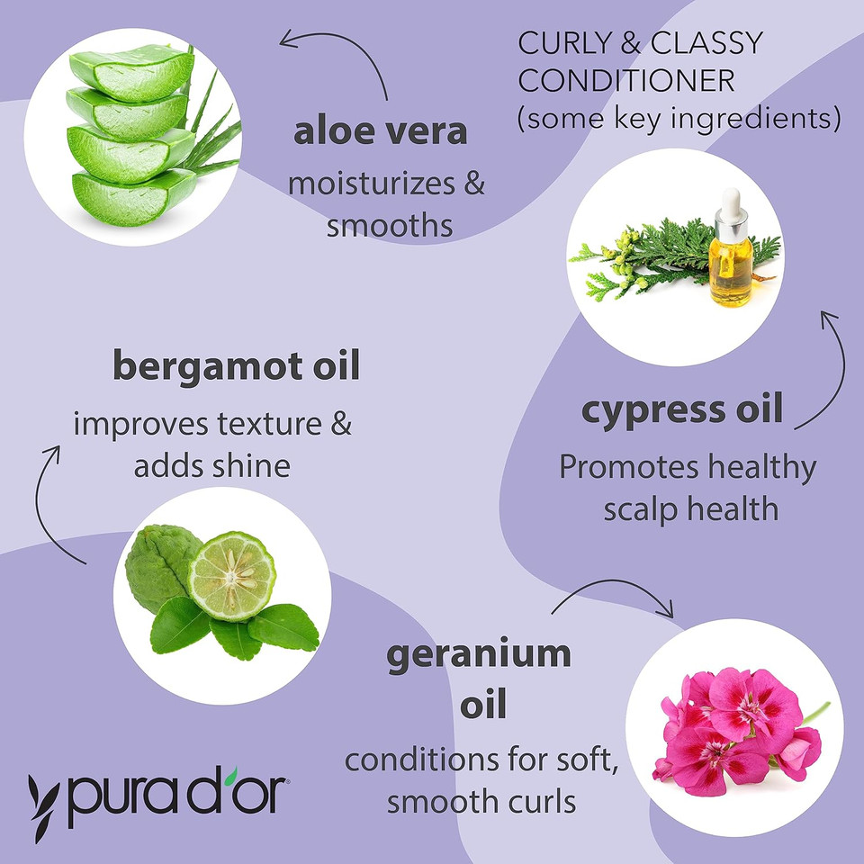 Pura D'Or Curly & Classy 3-Piece Complete Set (Shampoo, Conditioner, Cream) For Luscious & Defined Curls, Nourishing Formula With Argan Oil, Castor Oil, Geranium Oil, Coconut Oil & Kukui Seed Oil