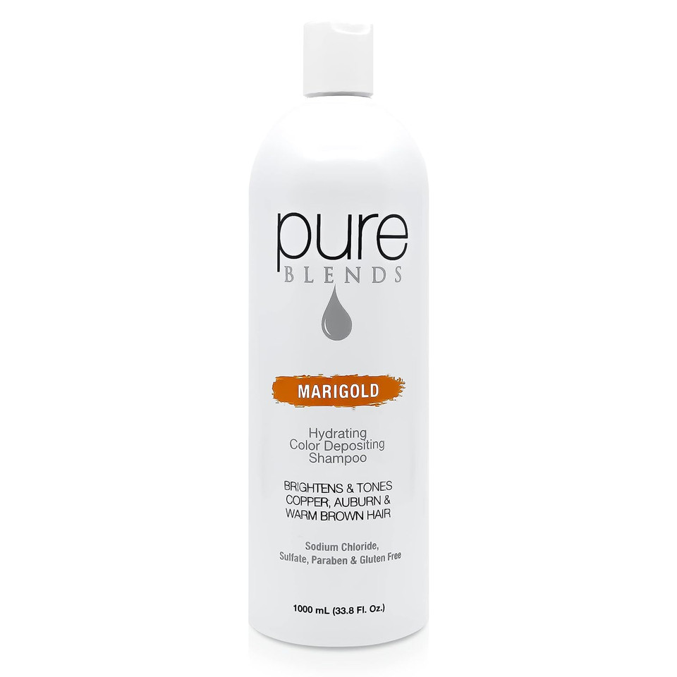 Pure Blends Marigold Color Depositing Shampoo & Conditioner 33.8 Oz. Brightens And Tones Color Faded Hair Prevent Color Fade & Extend Color Service On Color Treated Hair Semi Permanent Hair Dye