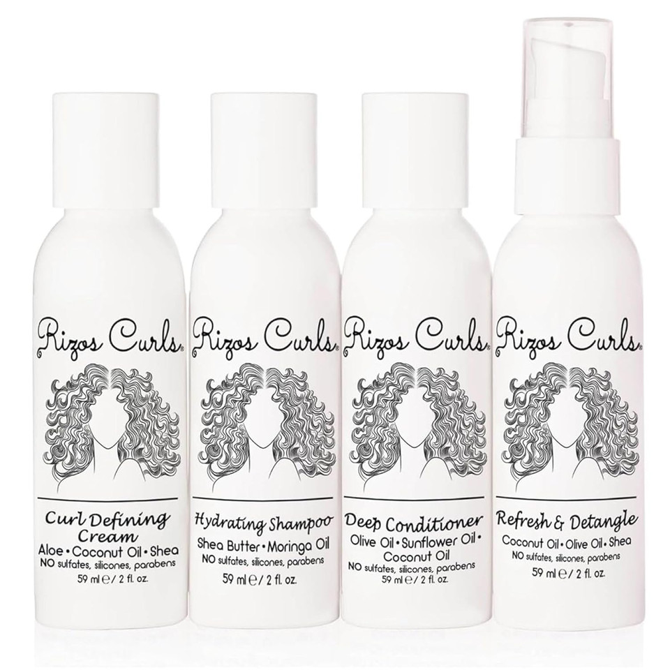Rizos Curls 4-Step Travel Kit For Curly Hair: Curl Defining Cream, Shampoo, Conditioner, Refresh & Detangle (2 Fl Oz Each)