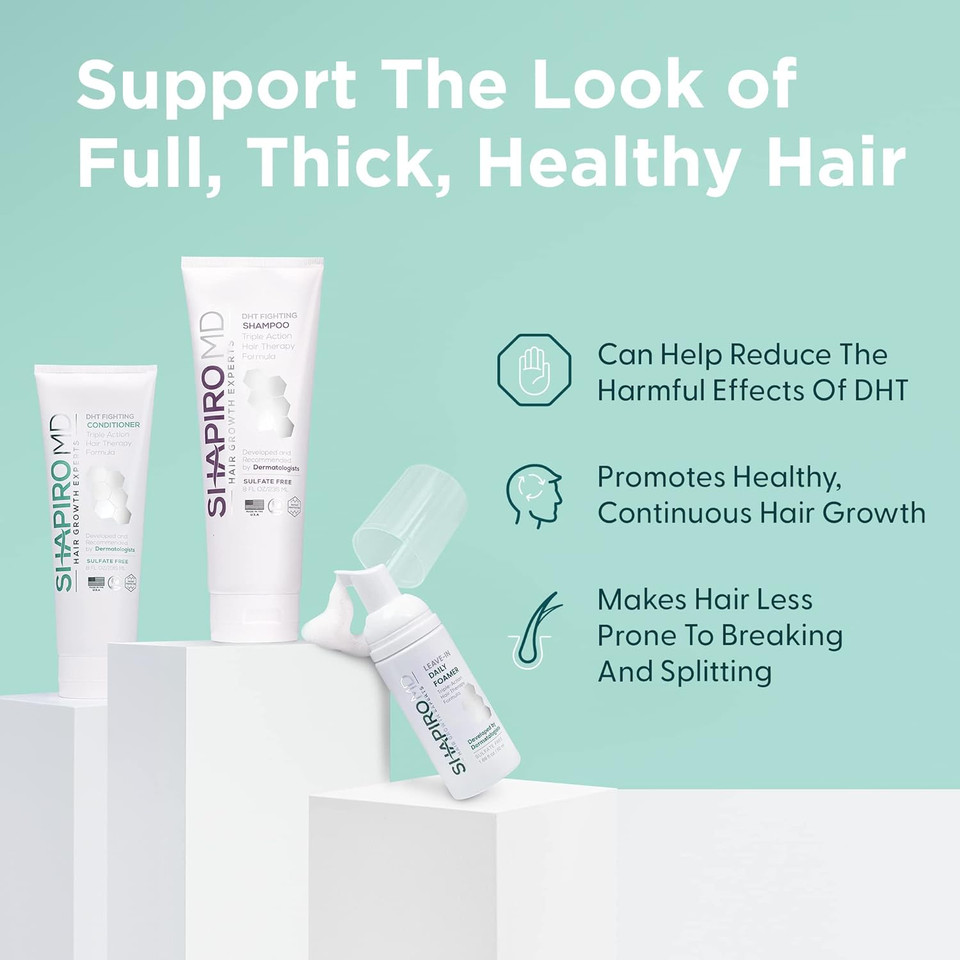 Shapiro Md Natural Hair Kit For Thicker, Fuller, Healthier Looking Hair - Including Shampoo, Conditioner, And Leave-In Daily Foam (1 Month Supply)