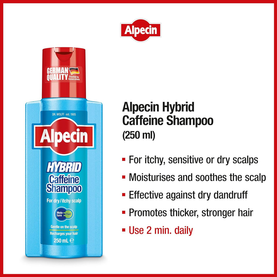 Alpecin Hybrid Caffeine Shampoo For Men With Dry, Itchy, Sensitive Scalps Moisturizes Thinning Hair Natural Hair Growth, 8.45 Fl. Oz8.45 Fl Oz (Pack Of 1)