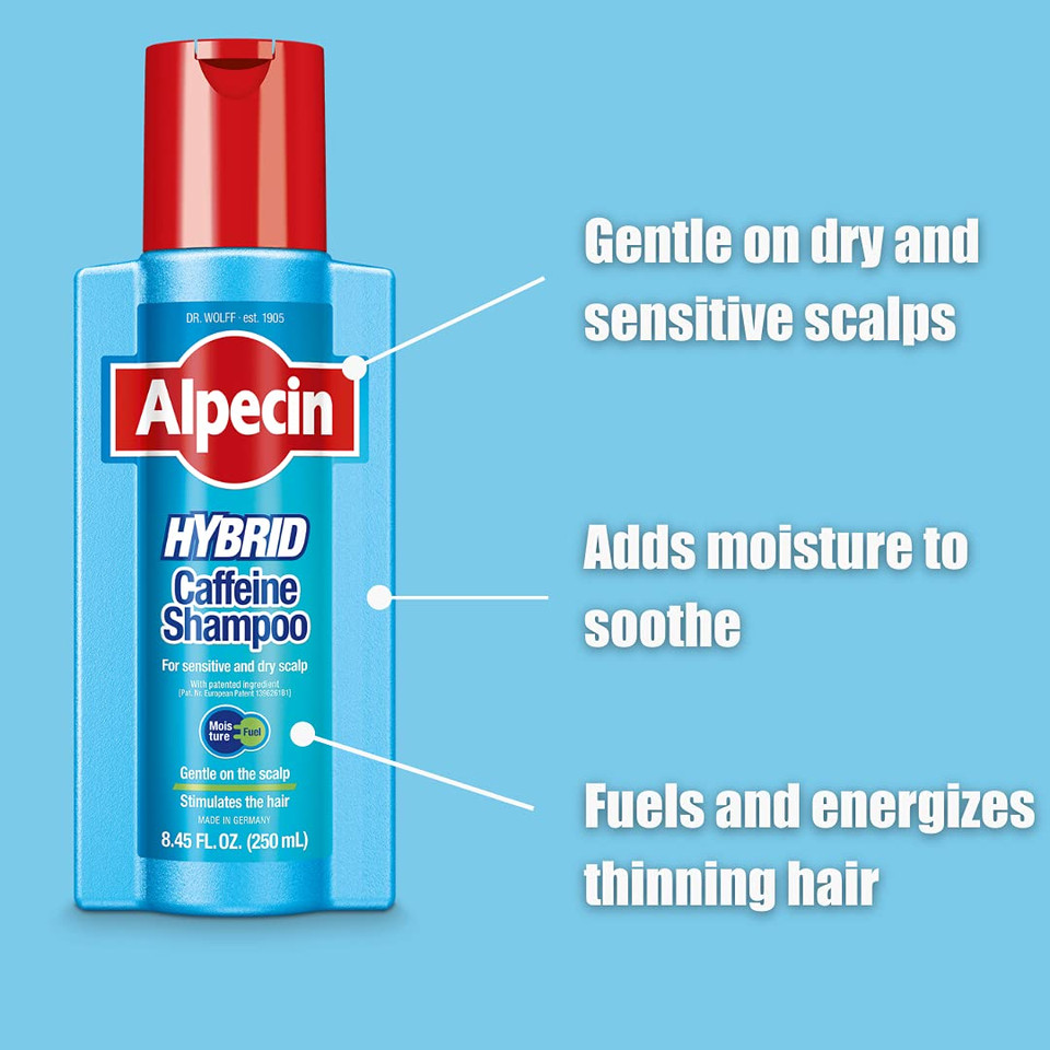 Alpecin Hybrid Caffeine Shampoo For Men With Dry, Itchy, Sensitive Scalps Moisturizes Thinning Hair Natural Hair Growth, 8.45 Fl. Oz., Pack Of 38.45 Fl. Oz (Pack Of 3)