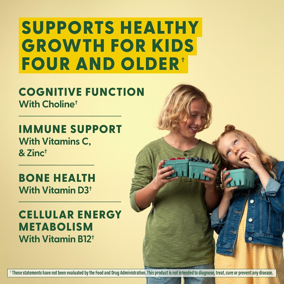 Megafood Kids Multivitamin Gummies - Kids Vitamins - Age 4+ With Vitamin C, Vitamin D, Zinc, Choline, And Real Fruit - Brain & Immune Support - Berrylicious Flavor - 60 Gummies (30 Servings)