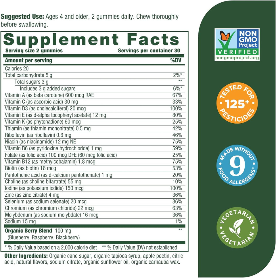Megafood Kids Multivitamin Gummies - Kids Vitamins - Age 4+ With Vitamin C, Vitamin D, Zinc, Choline, And Real Fruit - Brain & Immune Support - Berrylicious Flavor - 60 Gummies (30 Servings)