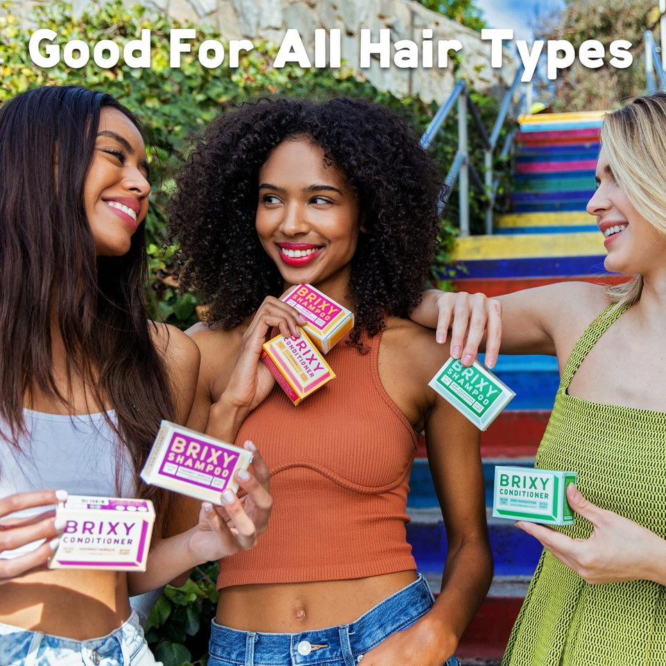 Brixy Shampoo And Conditioner Bars With Body Wash Set For Balance, Hydration & Soft Hair & Skin, Vegan & Plastic Free, All Hair & Skin Types, Ph Balance & Safe For Color Treated Hair (3 Count, 4Oz)