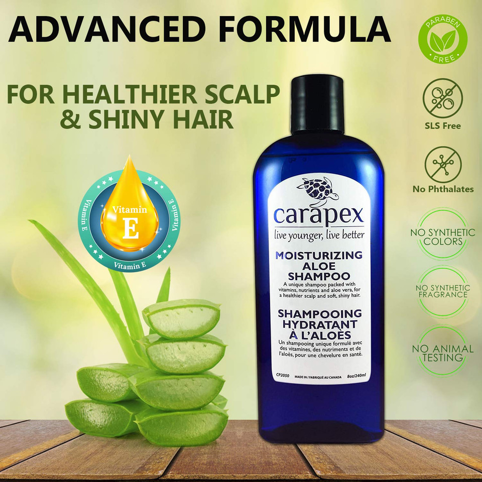 Carapex Moisturizing Aloe Shampoo, Repairs & Adds Volume, Safe For Color Treated, Damaged & Thinning Hair, Paraben & Fragrance Freesingle
