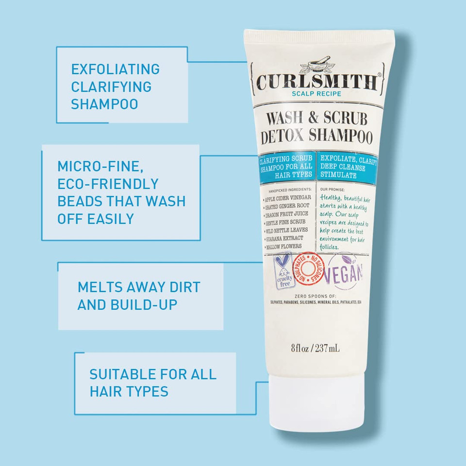 Curlsmith - Wash & Scrub Detox Shampoo - Vegan Exfoliating Clarifying Shampoo For Any Hair Type, Healthy Scalp (8 Fl Oz)
