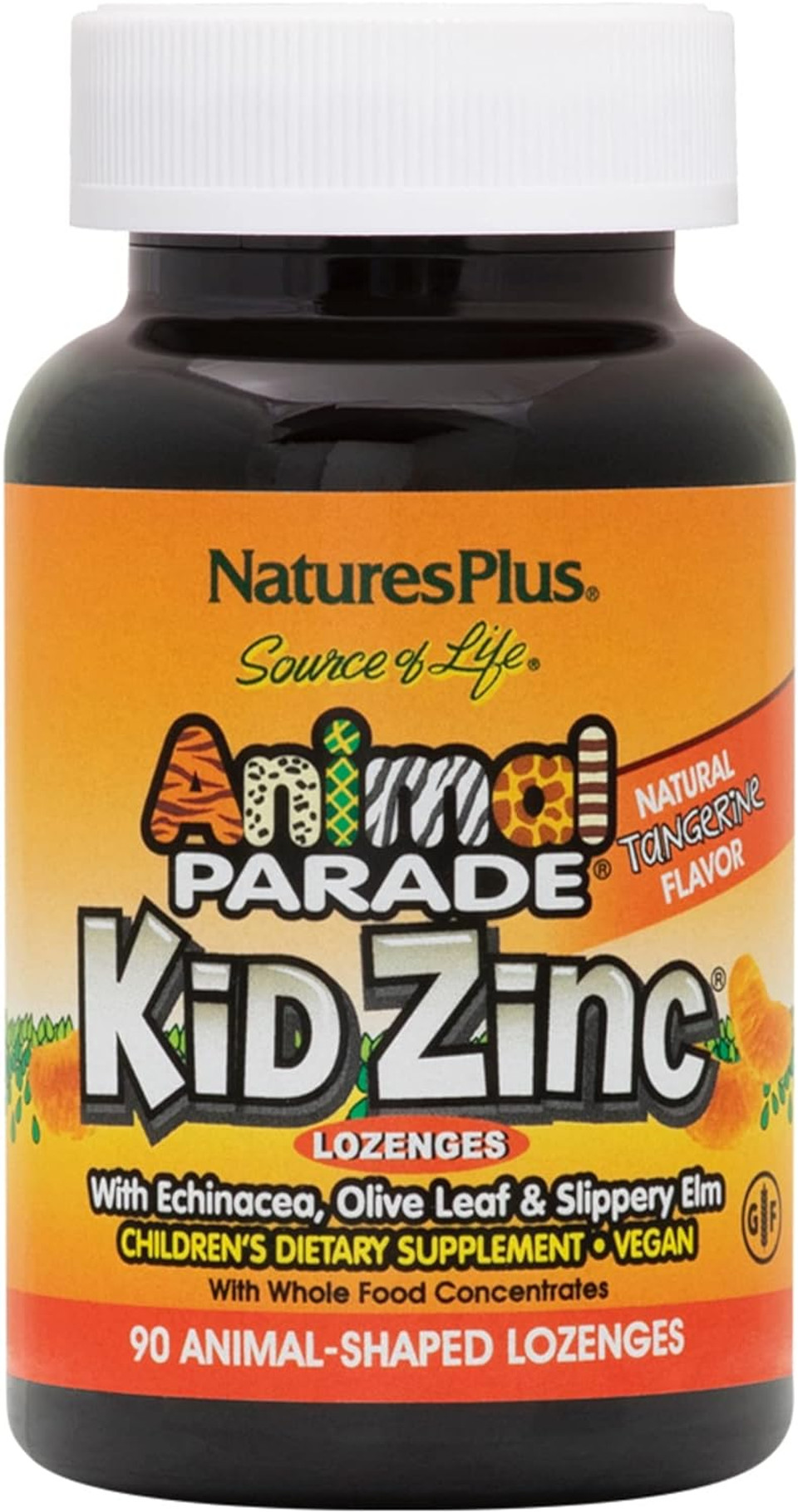 Naturesplus Animal Parade Kidzinc, Tangerine Flavor - 90 Animal-Shaped Lozenges - Organically Chelated Zinc - Vegan, Gluten Free - 90 Servings