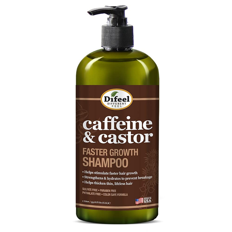 Difeel Caffeine & Castor Faster Growth Shampoo 33.8 oz., Made with Castor Oil for Hair Growth, Sulfate Free Shampoo