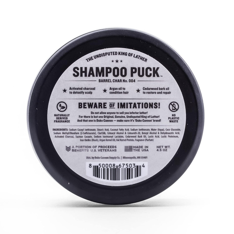 Duke Cannon Supply Co. Shampoo Puck For Men Barrel Char No. 004 Multi-Pack - Eco Friendly, Plastic Free, Solid Shampoo, Super Concentrated, Long-Lasting, Tsa Approved, Sulfate-Free, 4.5 Oz (3 Pack)