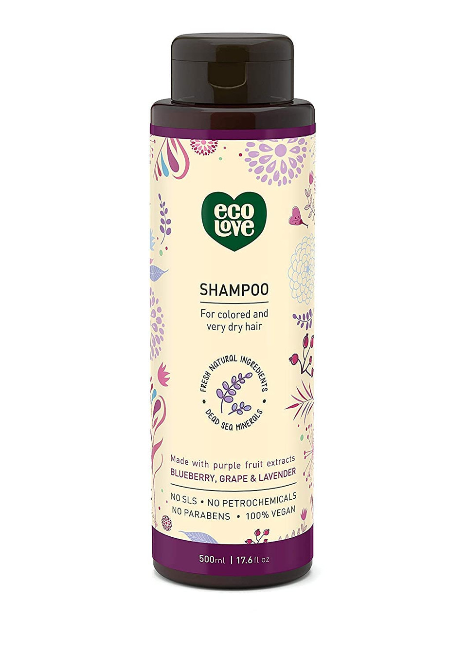 Ecolove - Natural Shampoo, Sodium Lauryl Sulfate Free, Vegan & Cruelty Free Shampoo For Color Treated Hair, Very Dry & Damaged Hair, Organic Lavender Shampoo, No Sls Or Parabens, 17.6 Oznatural Lavender