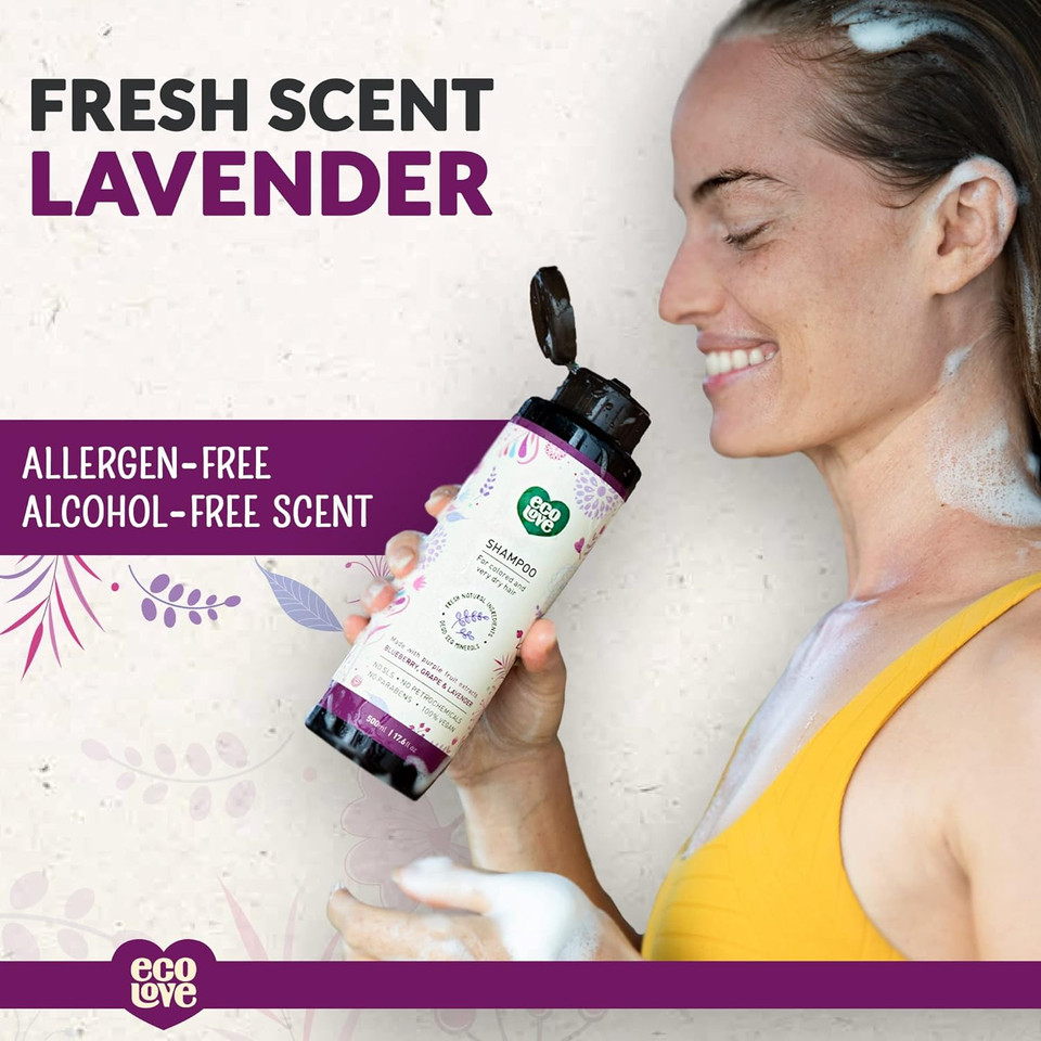 Ecolove - Natural Shampoo, Sodium Lauryl Sulfate Free, Vegan & Cruelty Free Shampoo For Color Treated Hair, Very Dry & Damaged Hair, Organic Lavender Shampoo, No Sls Or Parabens, 17.6 Oznatural Lavender