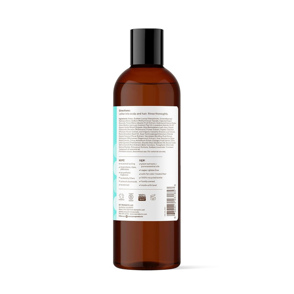 Everyone Hair Care Dreamy Shampoo - Coconut + Lemon, 12 Fl Oz Bottle, Gentle Cleansing & Moisturizing Hair Shampoo, Sulfate Free & Paraben Free