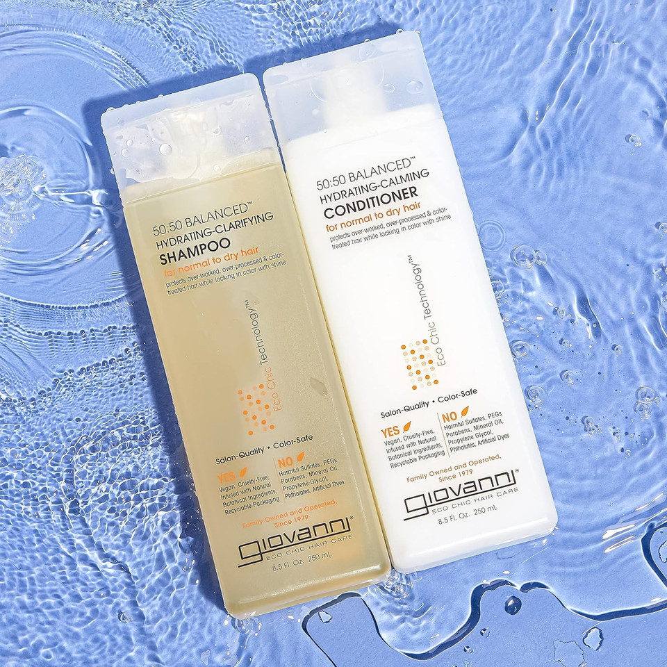 Giovanni Eco Chic 50:50 Balanced Hydrating Clarifying Shampoo - Ph Balanced For Over-Processed Hair, Provides Moisture & Protection, Salon Quality, No Parabens, Color Safe - 8.5 Oz (3 Pack)