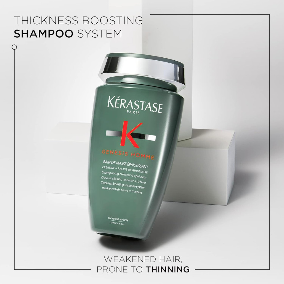 Kerastase Genesis Homme Bain De Masse Shampoo For Men | Thickening & Strengthening Shampoo | Cleanses Hair & Scalp | For Weakened Hair| 8.5 Fl Oz