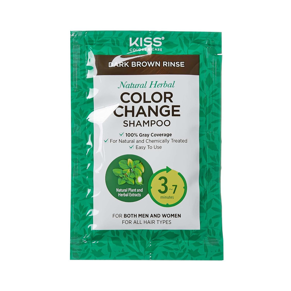 Kiss Quick Cover Natural Herbal Color Change Shampoo 3 Pouches (2 Pack, Dark Brown)Dark Brown