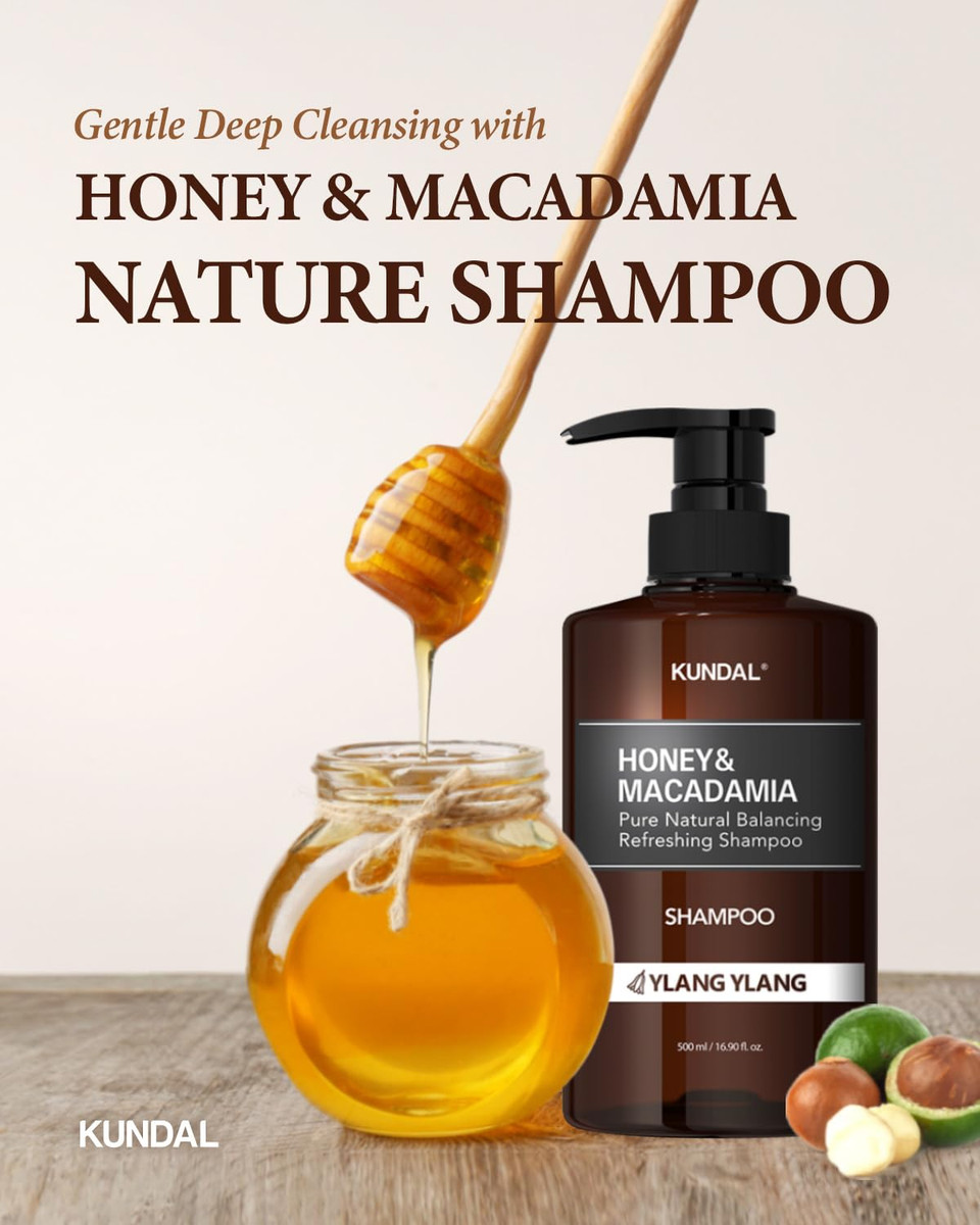 Kundal Natural Hair Shampoo [Ylang Ylang Scent] Ultimate Damage Hair Repair Strengthen, Nourish Dry, With Honey, Argan Oil, Macadamia Oil, Free Paraben & Sulfate 1,000Ml(33.8 Fl Oz)