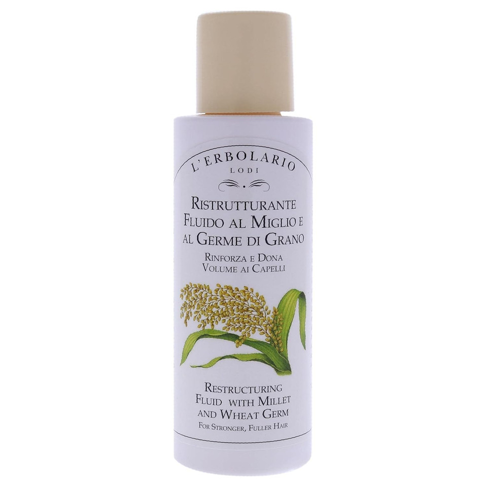 L'Erbolario Millet And Wheat Restructuring Fluid - Re-Compacting And Protective Treatment - Hair Serum To Repair The External Surface - For Stronger, Fuller Hair - Prevents Split Ends - 3.3 Oz