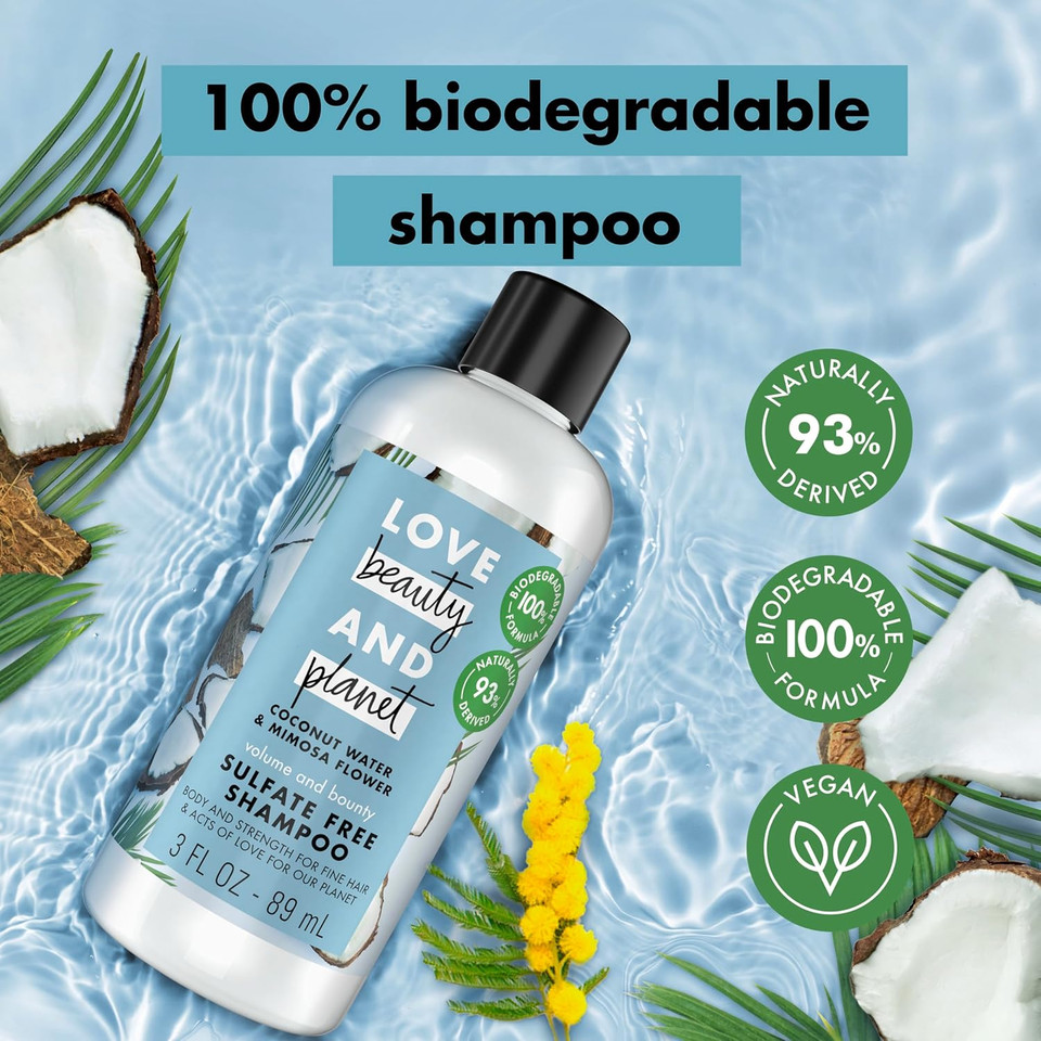 Love Beauty And Planet Volume And Bounty Hair Shampoo Thickening Coconut Water & Mimosa Flower Sulfate Free 3 Oz, 12 Pieces