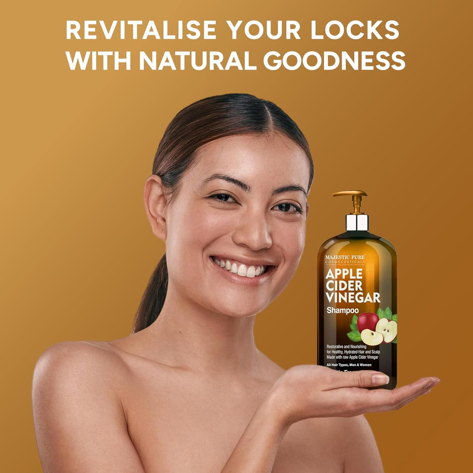 Majestic Pure Apple Cider Vinegar Shampoo - Restores Shine & Reduces Itchy Scalp, Dandruff & Frizz - Sulfate Free, For All Hair Types, Men And Women - 16 Fl Oz