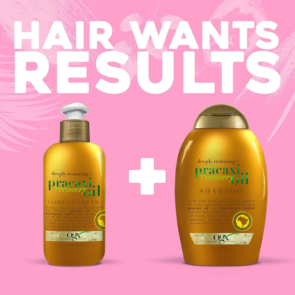 Ogx Deeply Restoring + Pracaxi Recovery Oil Antifrizz Leavein Combing Cream With Murumuru Butter Sulfatefree Surfactants Conditioning Hair Treatment To Detangle Style Mint, 8 Fl Oz