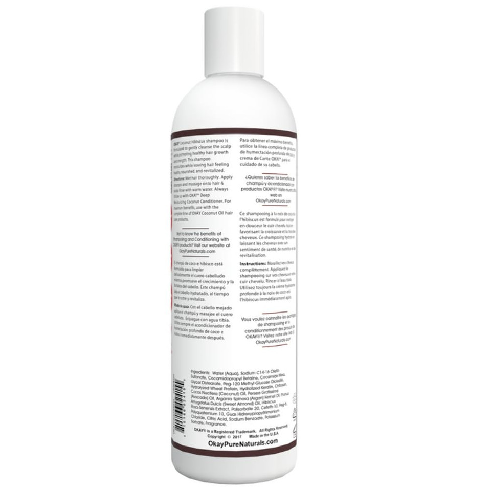 OKAY | Coconut Hibiscus Shampoo | For All Hair Types & Textures | Restore, Rehydrate, Strengthen Hair | With Almond, Argan & Avocado Oil | Free of Parabens, Silicones, Sulfates | 12. oz