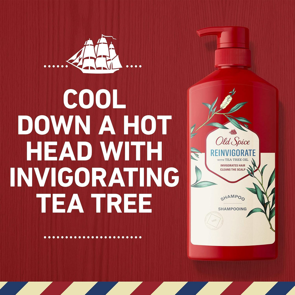 Old Spice Reinvigorate Shampoo For Men With Tea Tree Oil, 21.9 Oz Each, Twin Pack