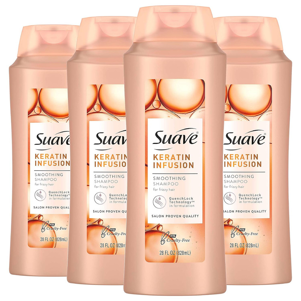 Suave Professionals Smoothing Shampoo For Dry Hair Keratin Infusion Hair Shampoo With 48-Hour Frizz Control, 28 Fl Oz (Pack Of 4)28 Fl Oz (Pack Of 4)