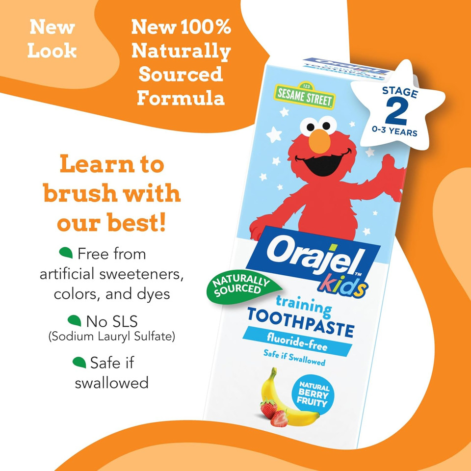 Orajel Kids Elmo Training Toothpaste Fluoride-Free; #1 Pediatrician Recommended Fluoride-Free Toothpaste*, 1.5Oz Tube Orajel Kids Elmo Training Toothpaste Fluoride-Free; #1 Pediatrician Recommended Fluoride-Free Toothpaste*, 1.5Oz Tube