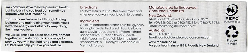 Red Seal Toothpaste For Kids Non Fluoride & No Sls Or Parabens  Mild Banana Peach Bubblegum Low Mint Flavor, Safe To Swallow Cavity Low Abrasive Remineralizing Toothpaste For Children (2 Pack)