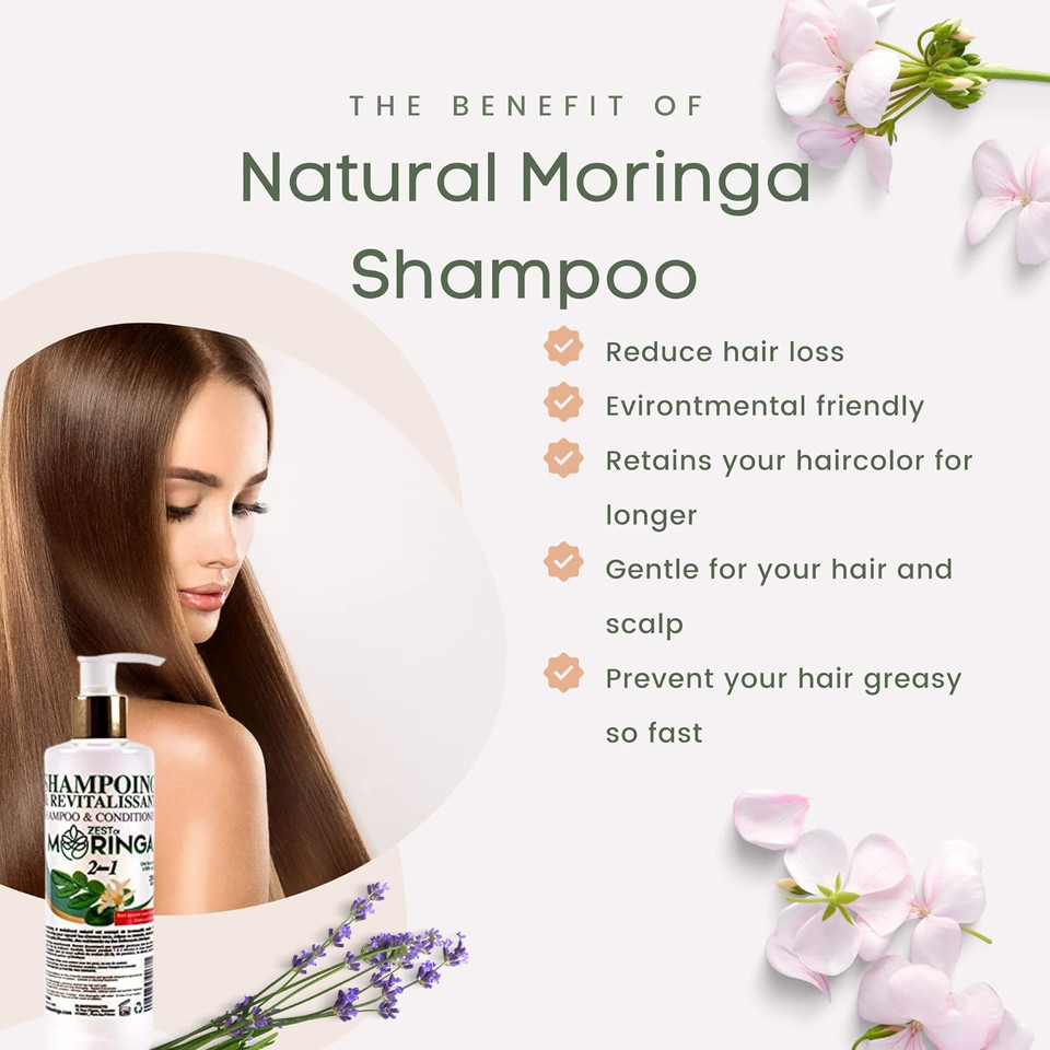 Zest Of Moringa 2-In-1 Moringa Shampoo And Conditioner | Organic Shampoo Conditioner Made With Moringa Oleifera Flowers Extract Oil | Moringa Shampoo And Conditioner Organic For Healthy Hair