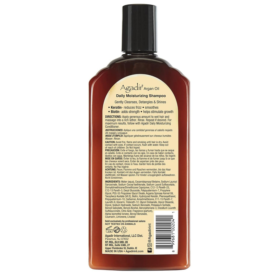 Agadir Daily Moisturizing Shampoo ( For All Hair Types ) 12.4 Oz