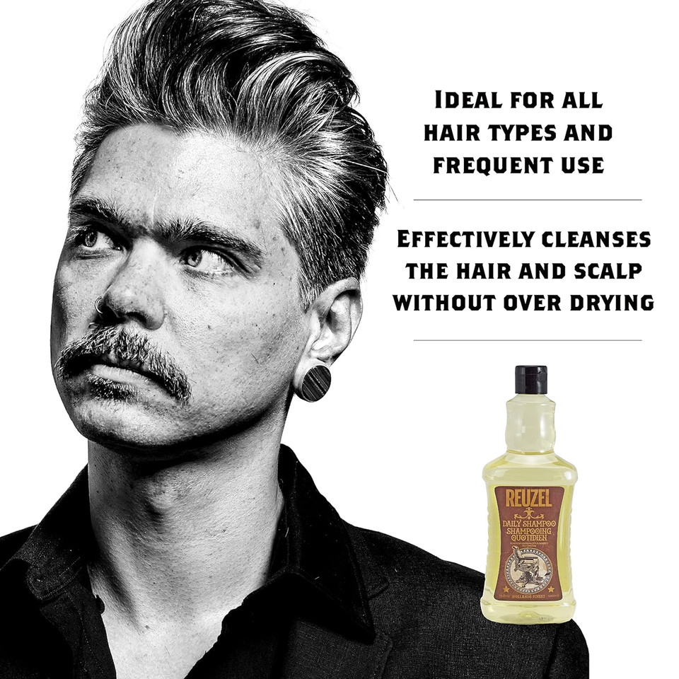 Reuzel Daily Shampoo - Cleanses Hair And Scalp - Ideal For All Hair Types And Frequent Use - Balanced For Excellent Degreasing And Cleansing Without Over Drying - With T4 Tonic Blend33.8 Fl Oz (Pack Of 1)