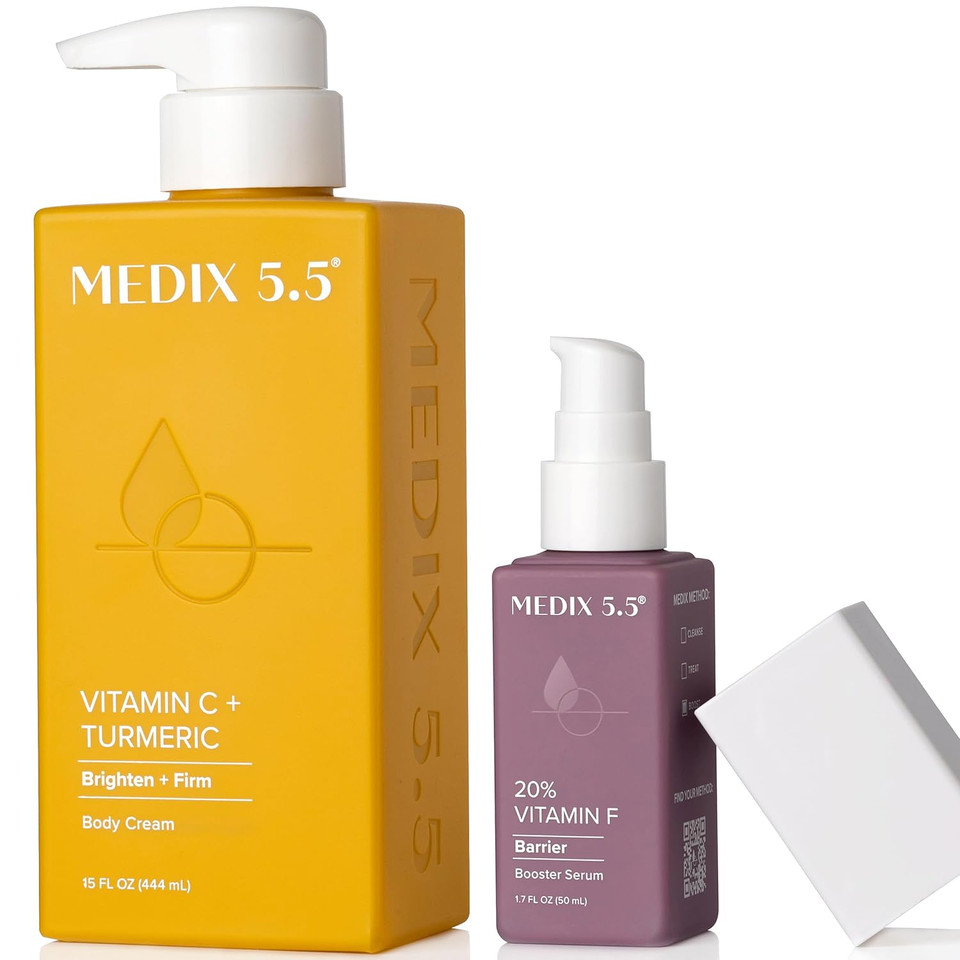 Medix Vitamin C Cream + Vitamin F Booster Serum Body Lotion Moisturizer 2Pc Skin Care Set | Firming & Brightening Cream Diminishes Uneven Skin Tone, Age Spots, Dry Skin, & Sun Damage, 2Pc Bundle Medix Vitamin C Cream + Vitamin F Booster Serum Body Lotion Moisturizer 2Pc Skin Care Set | Firming & Brightening Cream Diminishes Uneven Skin Tone, Age Spots, Dry Skin, & Sun Damage, 2Pc Bundle