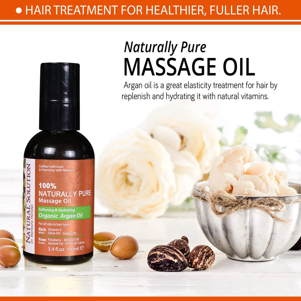 Natural Solution 100% Naturally Pure Massage Oil,For Aromatherapy Relaxing Massage,Organic Argan Oil,Jojoba Oil & Olive Oil,Hair & Skin Care Benefits,Softening & Hydrating - 3.4 Oz Oily 8606B