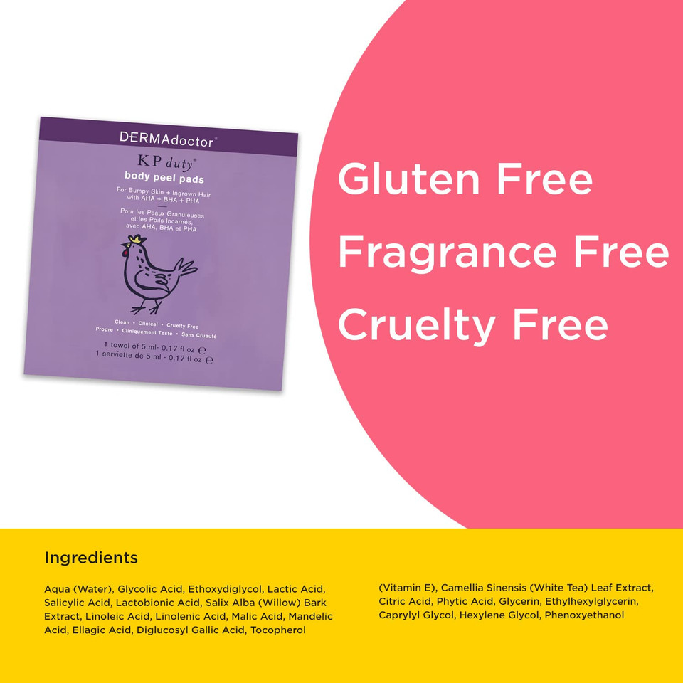 Dermadoctor Kp Duty Body Peel Pads For Bumpy Skin + Ingrown Hair With Aha + Bha + Pha, 10 Count