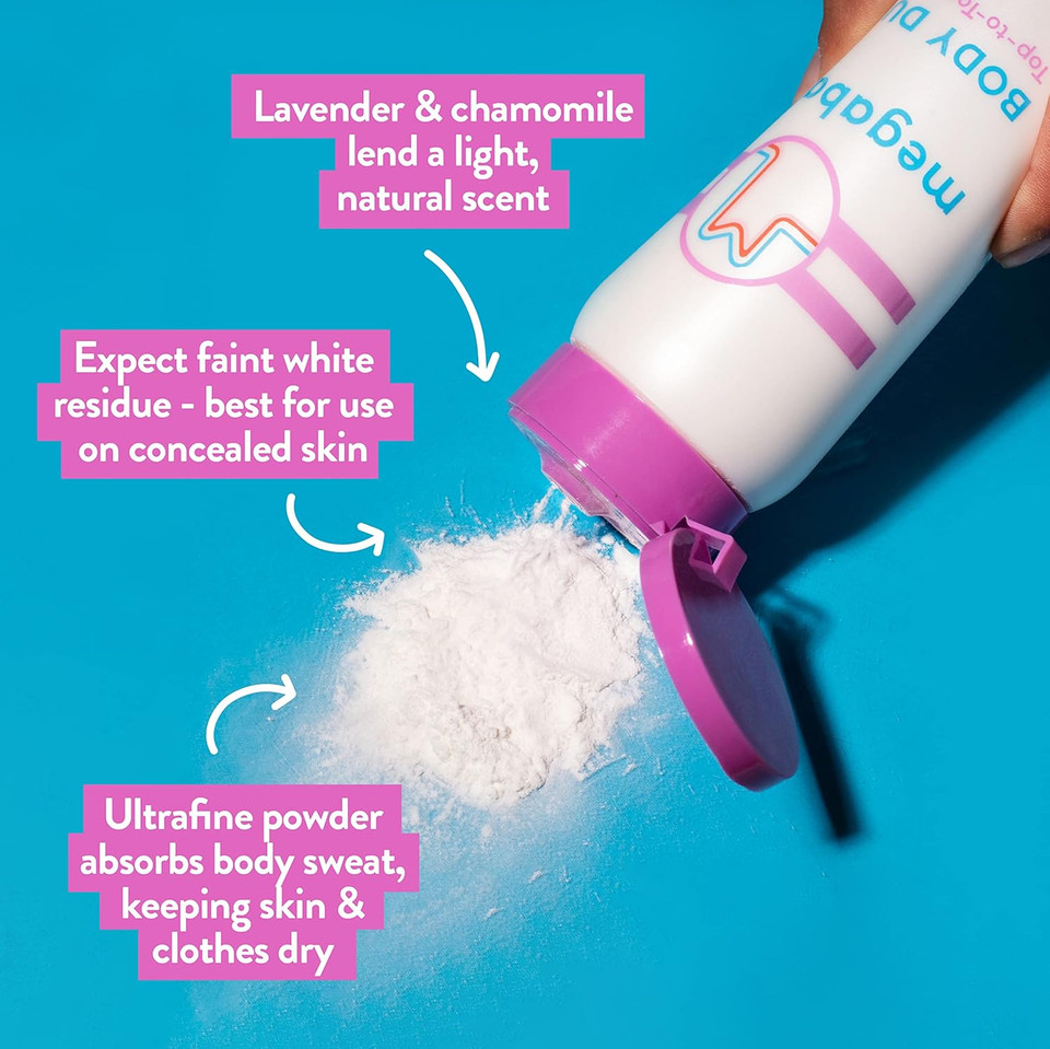 Megababe Sweat Absorbing Body Powder - Body Dust | With Lavender & Aloe | Talc-Free, All Natural | 6 Oz