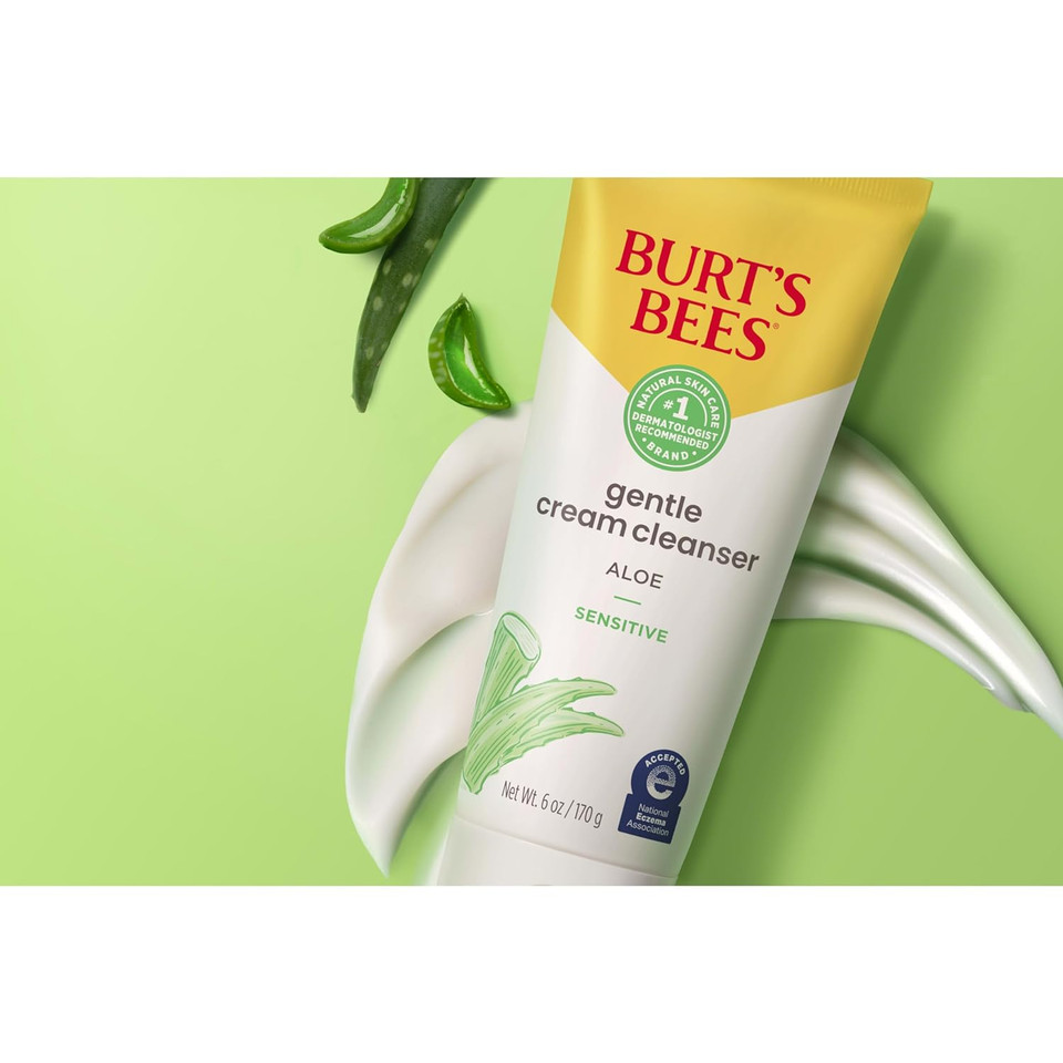 Burts Bees Sensitive Skin Bundle, Gentle Cream Facial Cleanser With Aloe And Moisturizing Face Cream With Aloe And Rice Milk, Natural Origin Skincare, 6 Oz./3 Oz