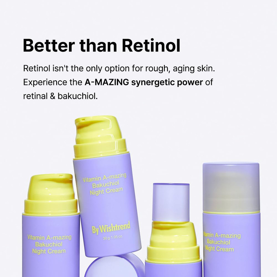 By Wishtrend Vitamin A-Mazing Bakuchiol Night Cream, Korean Retinal Moisturizer To Start Well-Aging, Retinol, Night Treatment For Fine Line, Saggy, Dry Skin For Sensitive Skin, 1.05 Oz, 30G