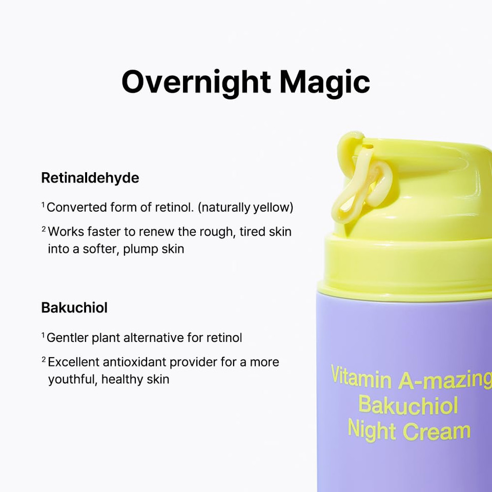 By Wishtrend Vitamin A-Mazing Bakuchiol Night Cream, Korean Retinal Moisturizer To Start Well-Aging, Retinol, Night Treatment For Fine Line, Saggy, Dry Skin For Sensitive Skin, 1.05 Oz, 30G